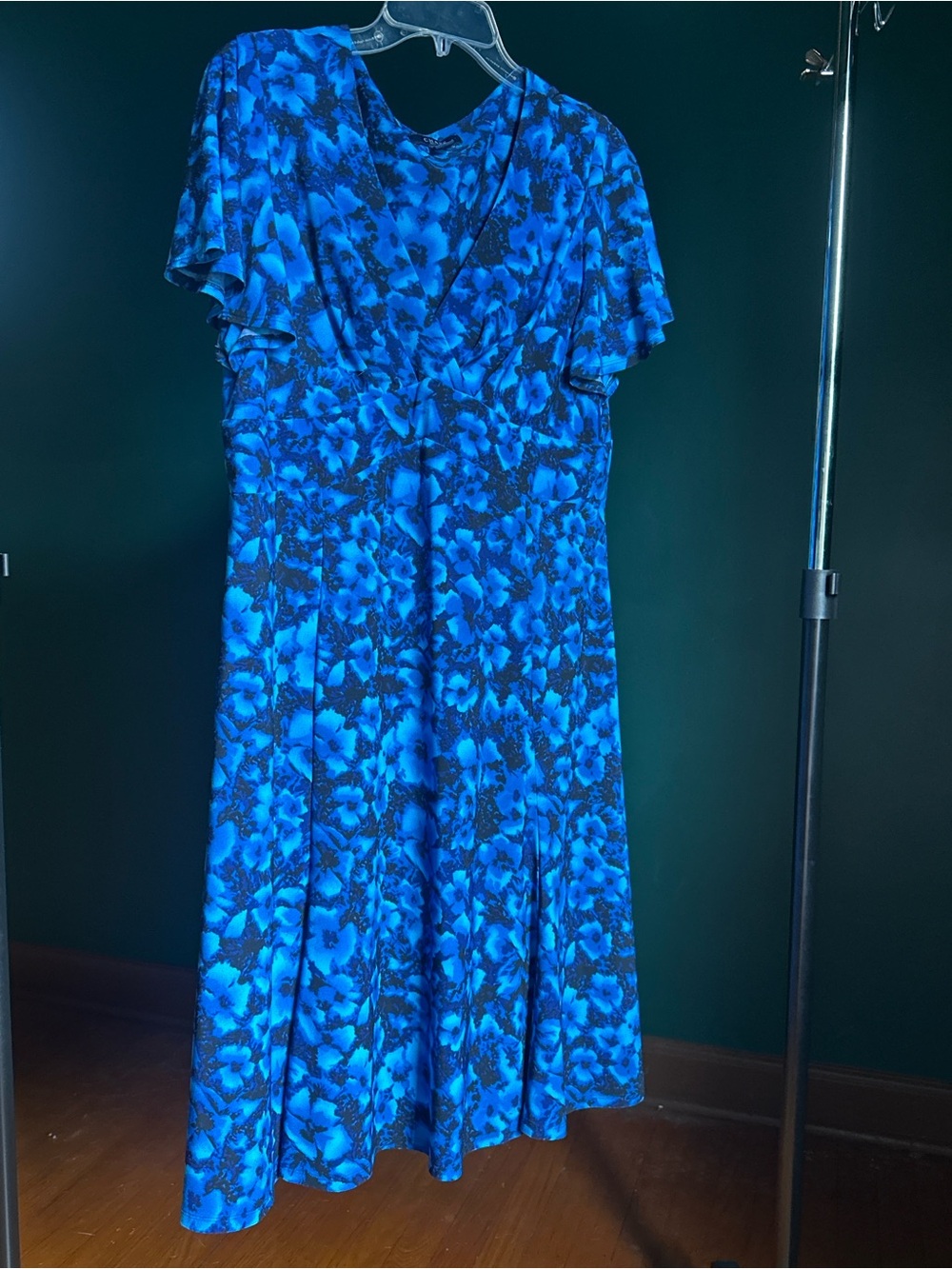 Chaps Blue Floral Faux-Wrap Midi Dress